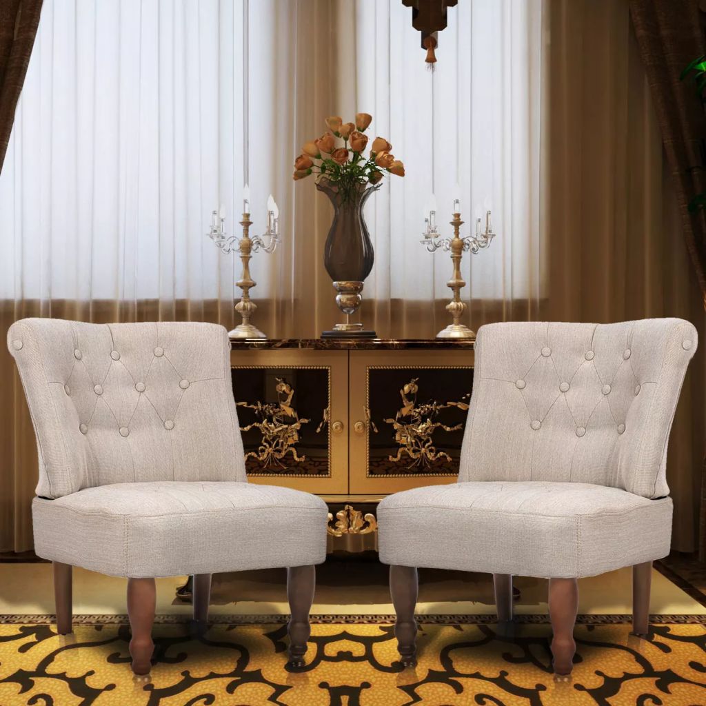 vidaXL French Chairs 2 pcs Cream Fabric - House of Isabella AU