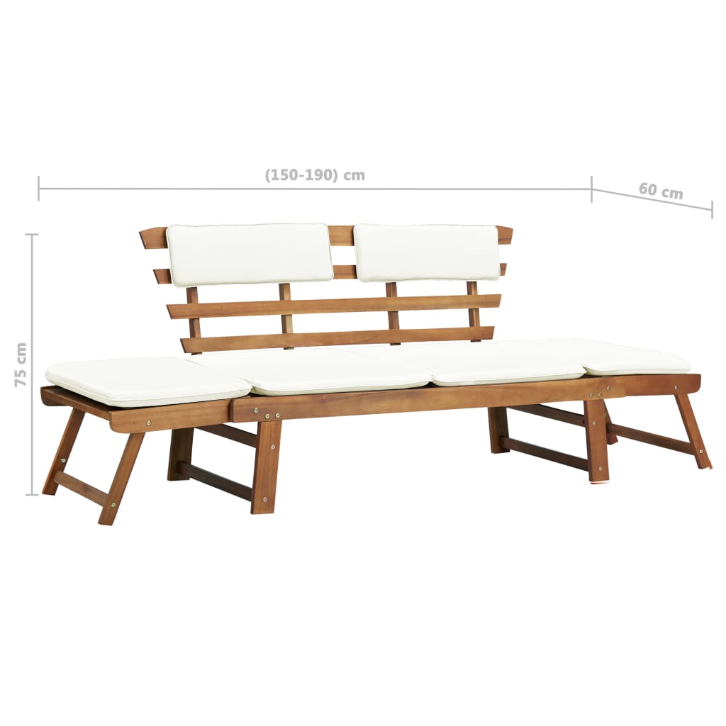 vidaXL Garden Bench with Cushions 2-in-1 190 cm Solid Acacia Wood - House of Isabella AU
