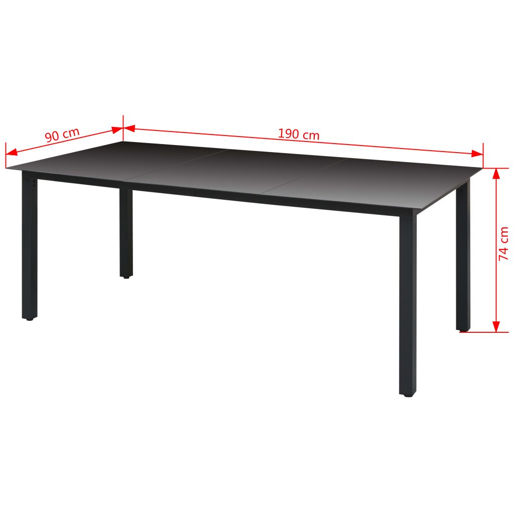vidaXL Garden Table Black 190x90x74 cm Aluminium and Glass - House of Isabella AU