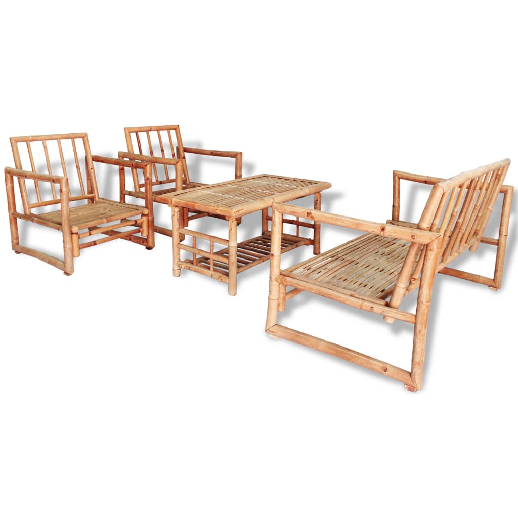 vidaXL 4 Piece Garden Lounge Set with Cushions Bamboo - House of Isabella AU