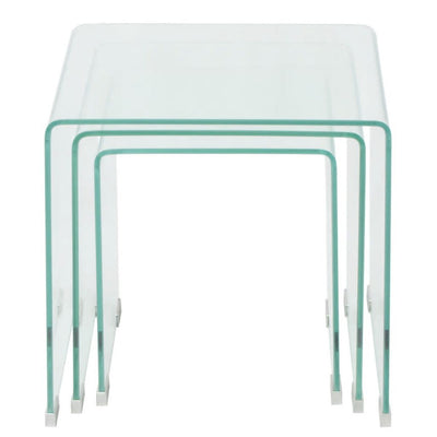 vidaXL Three Piece Nesting Table Set Tempered Glass Clear - House of Isabella AU