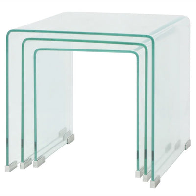 vidaXL Three Piece Nesting Table Set Tempered Glass Clear - House of Isabella AU