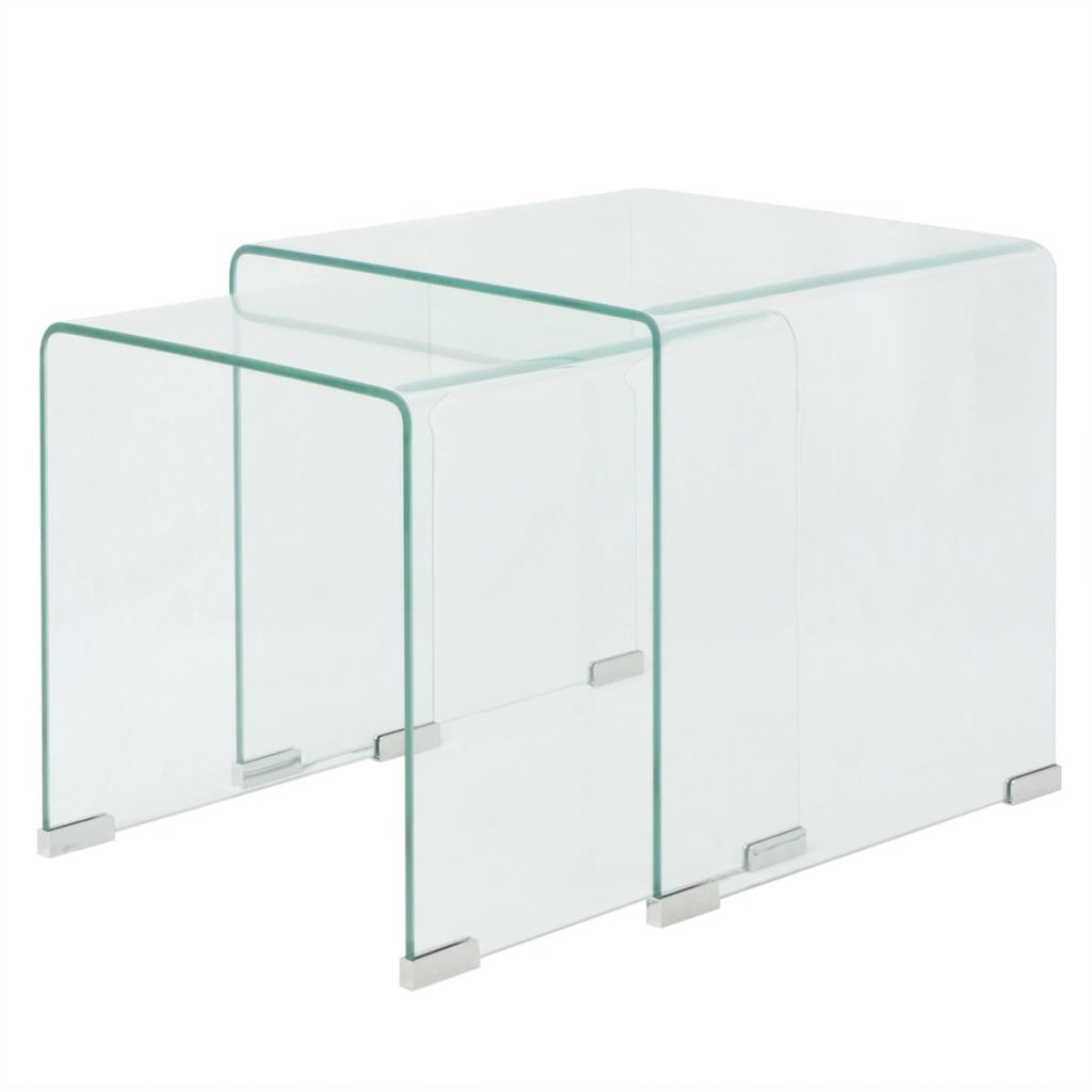 vidaXL Two Piece Nesting Table Set Tempered Glass Clear - House of Isabella AU