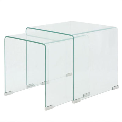 vidaXL Two Piece Nesting Table Set Tempered Glass Clear - House of Isabella AU