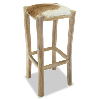 vidaXL Bar Stool Real Leather and Solid Teak Wood - House of Isabella AU