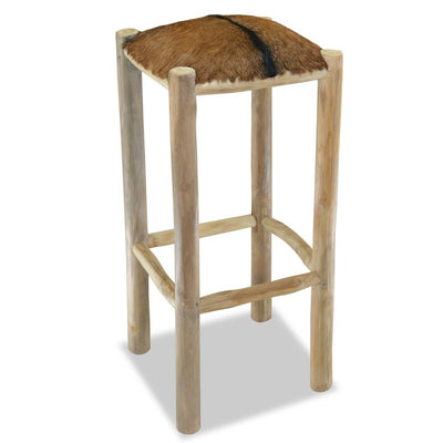 vidaXL Bar Stool Real Leather and Solid Teak Wood - House of Isabella AU