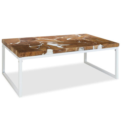 vidaXL Coffee Table Teak Resin 110x60x40 cm White and Brown - House of Isabella AU