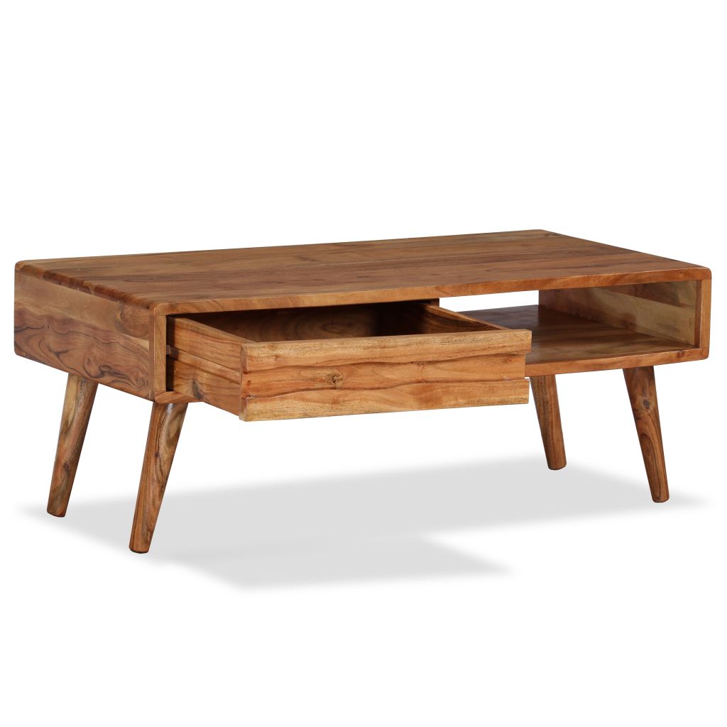 vidaXL Coffee Table Solid Wood with Carved Drawer 100x50x40 cm - House of Isabella AU