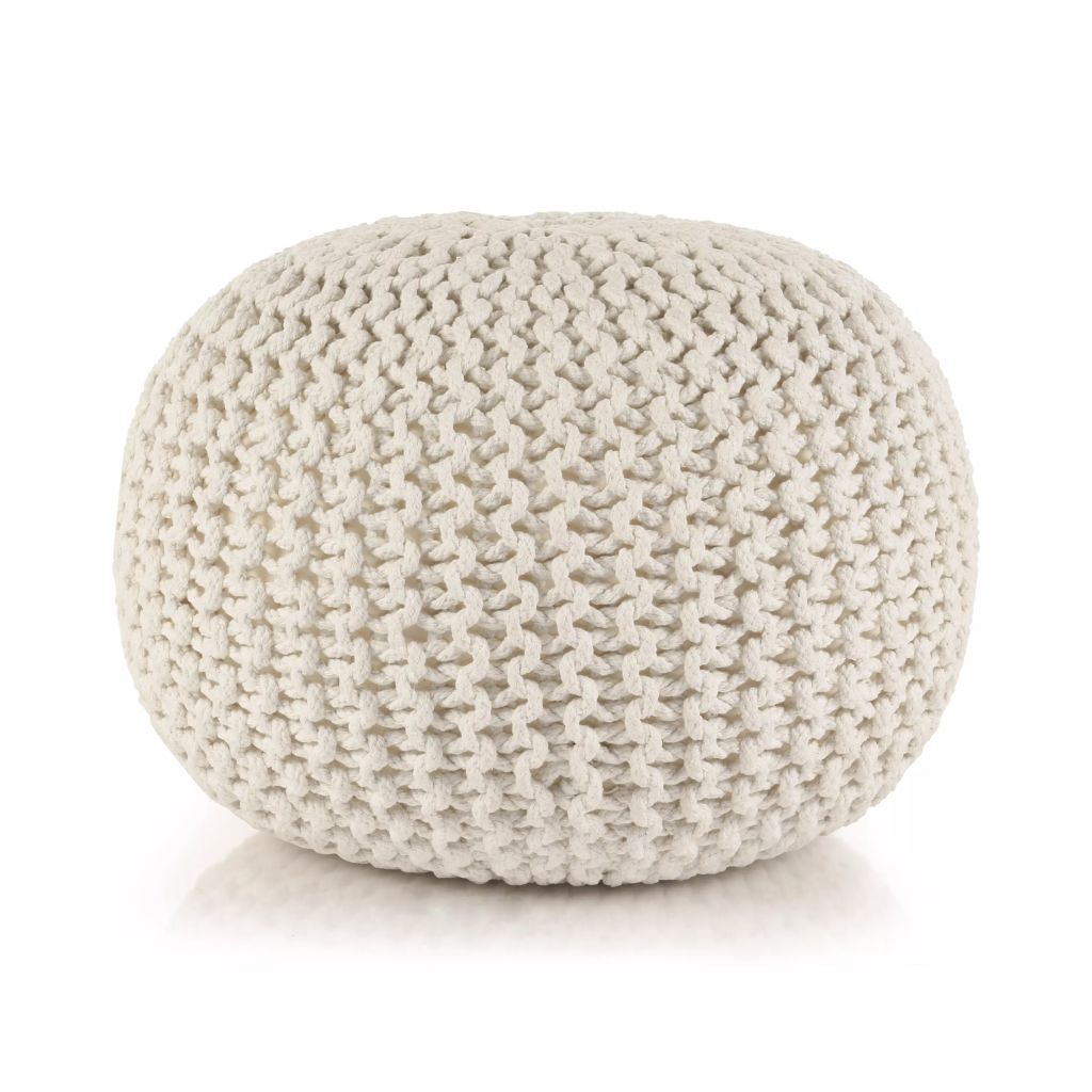vidaXL Hand-Knitted Pouffe Cotton 50x35 cm White - House of Isabella AU