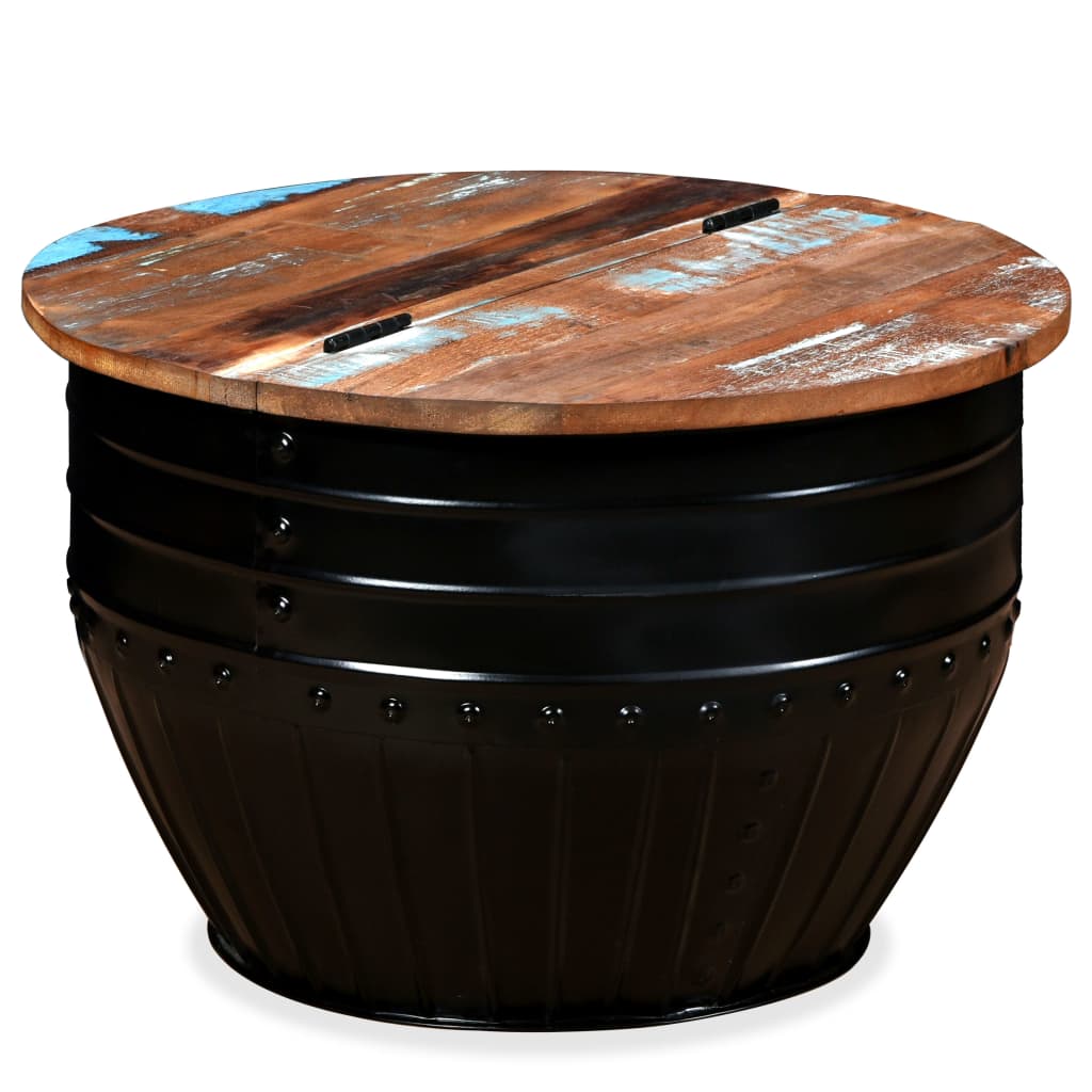 Coffee Table Solid Reclaimed Wood Black Barrel Shape