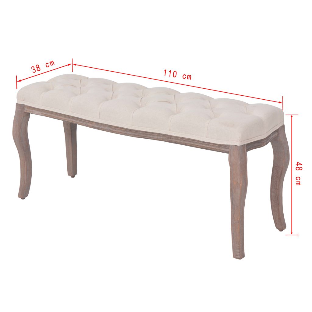 vidaXL Bench Linen Solid Wood 110x38x48 cm Cream White - House of Isabella AU