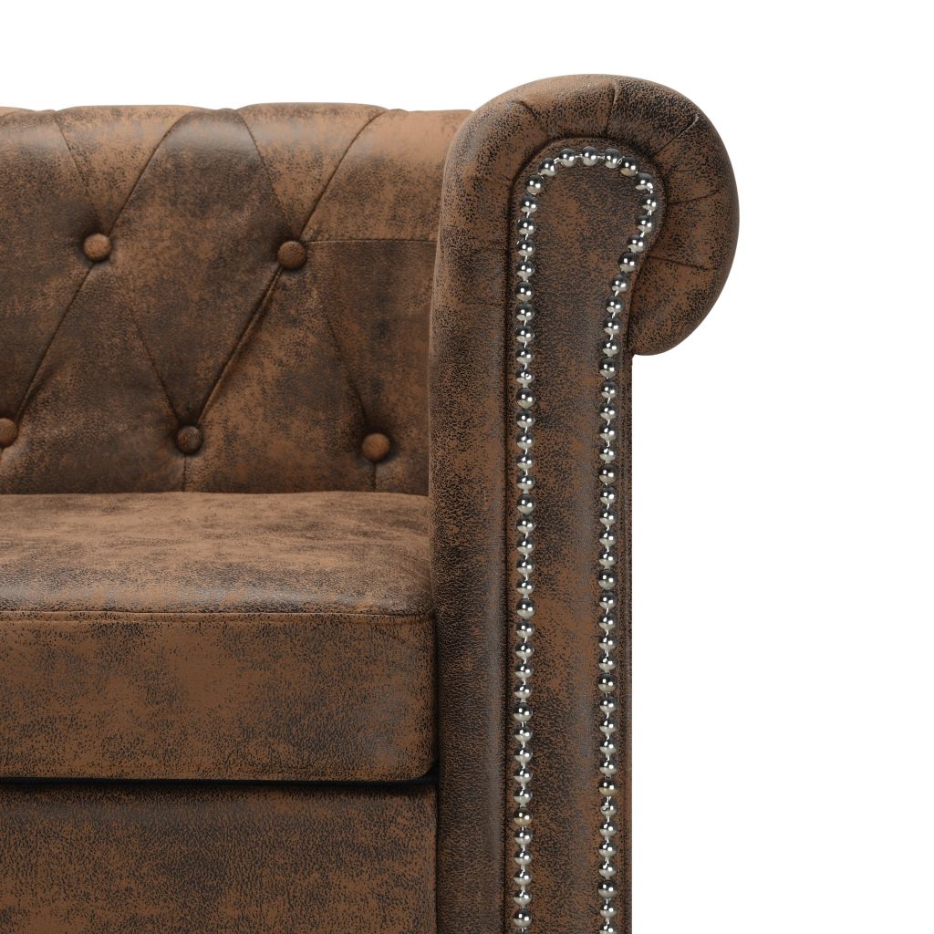 vidaXL L-shaped Chesterfield Sofa Artificial Suede Leather Brown - House of Isabella AU