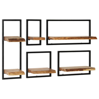 vidaXL Wall Shelf Set 5 Pieces Solid Acacia Wood and Steel - House of Isabella AU