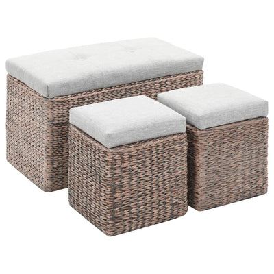 vidaXL Bench with 2 Ottomans Seagrass Grey - House of Isabella AU