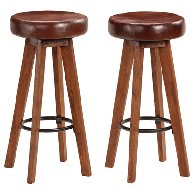 vidaXL Bar Chairs 2 pcs Real Leather and Solid Acacia Wood - House of Isabella AU