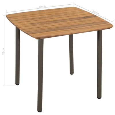 Garden Table 80x80x72cm Solid Acacia Wood and Steel