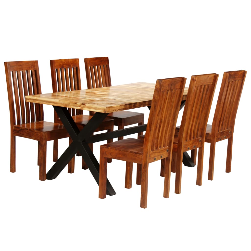 Dining Table Set 7 Pieces Solid Acacia and Mango Wood