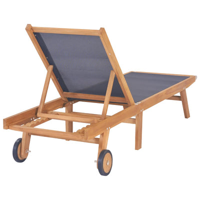 vidaXL Folding Sun Lounger with Wheels Solid Teak and Textilene - House of Isabella AU
