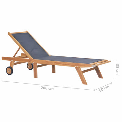 vidaXL Folding Sun Lounger with Wheels Solid Teak and Textilene - House of Isabella AU