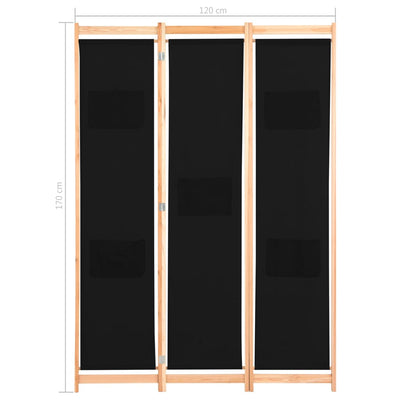 vidaXL 3-Panel Room Divider Black 120x170x4 cm Fabric - House of Isabella AU