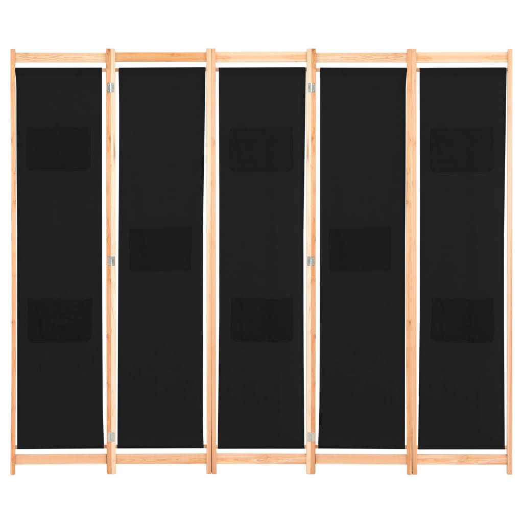 vidaXL 5-Panel Room Divider Black 200x170x4 cm Fabric - House of Isabella AU