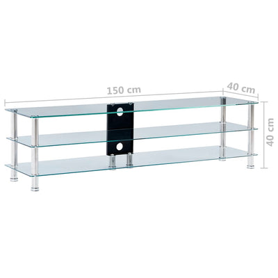 vidaXL TV Stand Transparent 150x40x40 cm Tempered Glass - House of Isabella AU