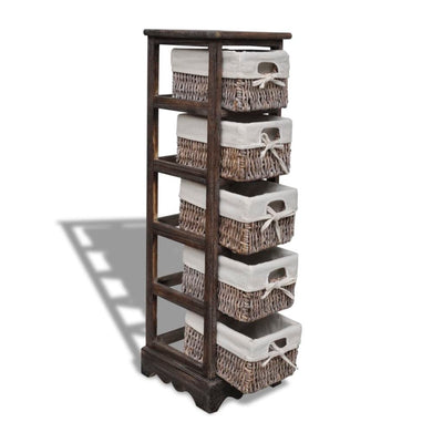 Paulownia Wood Storage Rack 5 Weaving Baskets Brown