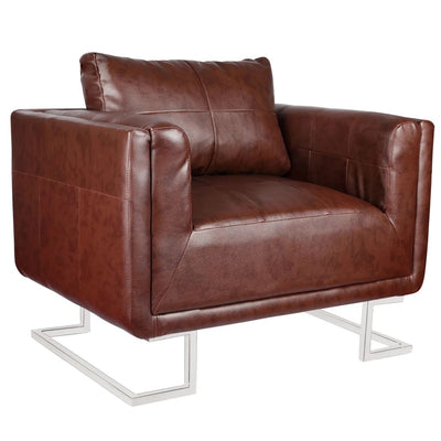 vidaXL Cube Armchair with Chrome Feet Brown Faux Leather - House of Isabella AU