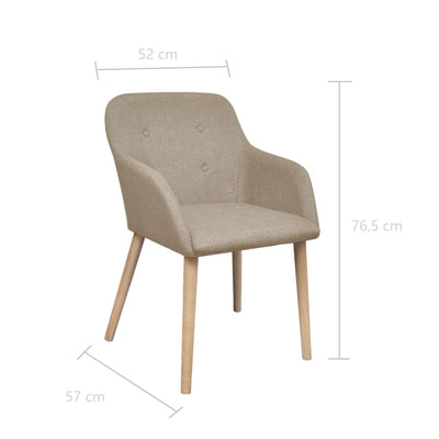 Dining Chairs 6 pcs Beige Fabric and Solid Oak Wood