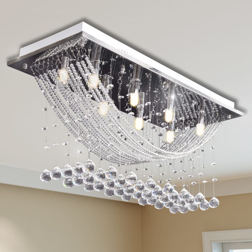 vidaXL Ceiling Lamp with Glittering Glass Crystal Beads 8 x G9 29 cm - House of Isabella AU