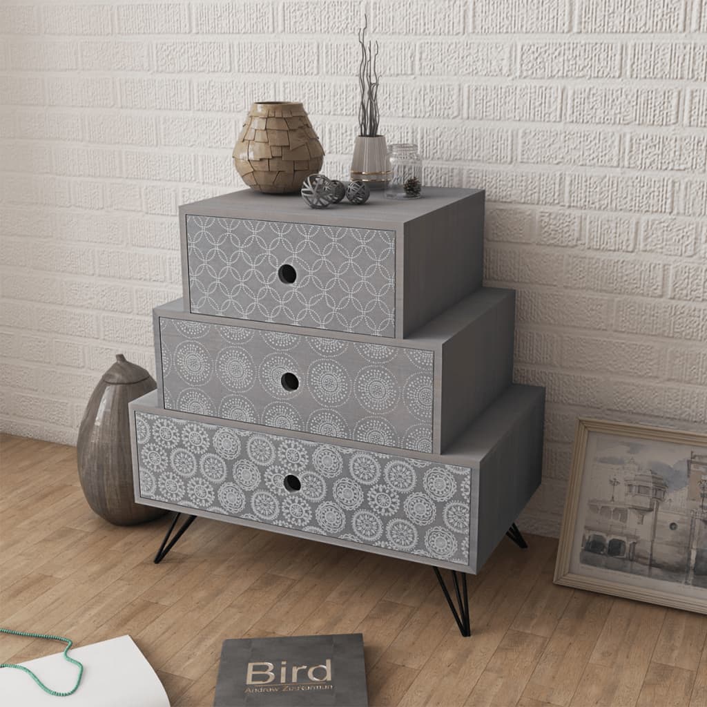 vidaXL Nightstand with 3 Drawers Grey - House of Isabella AU