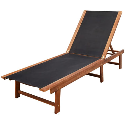 Sun Lounger Solid Acacia Wood and Textilene