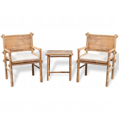 vidaXL 3 Piece Bistro Set with Cushions Bamboo - House of Isabella AU