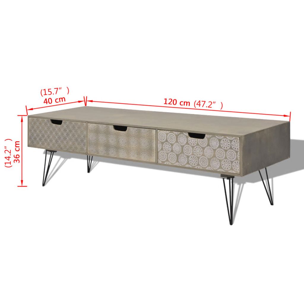 vidaXL TV Cabinet with 3 Drawers 120x40x36 cm Grey - House of Isabella AU