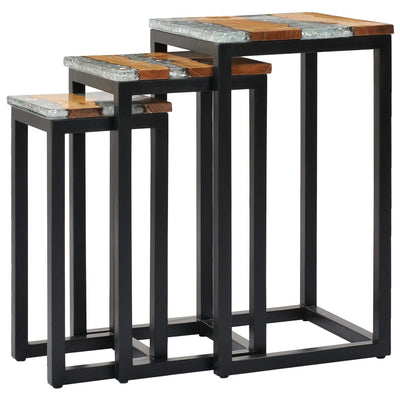 vidaXL Nesting Tables 3 pcs Solid Teak Wood and Polyresin - House of Isabella AU
