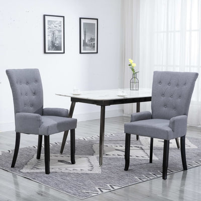 vidaXL Dining Chairs with Armrests 2 pcs Light Grey Fabric - House of Isabella AU