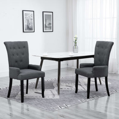 Dining Chairs with Armrests 2 pcs Dark Grey Fabric