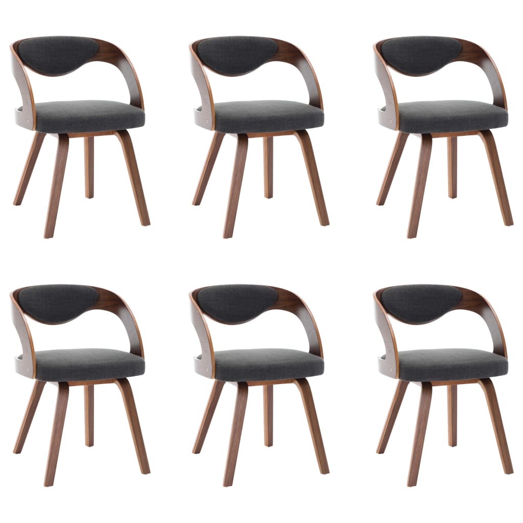 Dining Chairs 6 pcs Dark Grey Bent Wood and Fabric