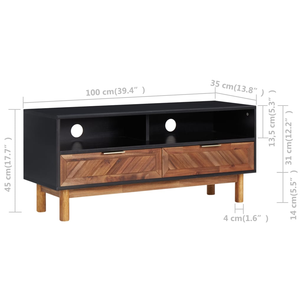 TV Cabinet 100x35x45 cm Solid Acacia Wood and MDF