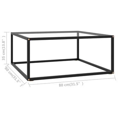 Coffee Table Black with Tempered Glass 80x80x35 cm