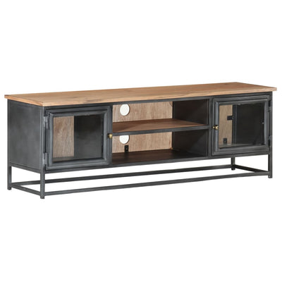 TV Cabinet Grey 120x30x40 cm Solid Acacia Wood and Steel