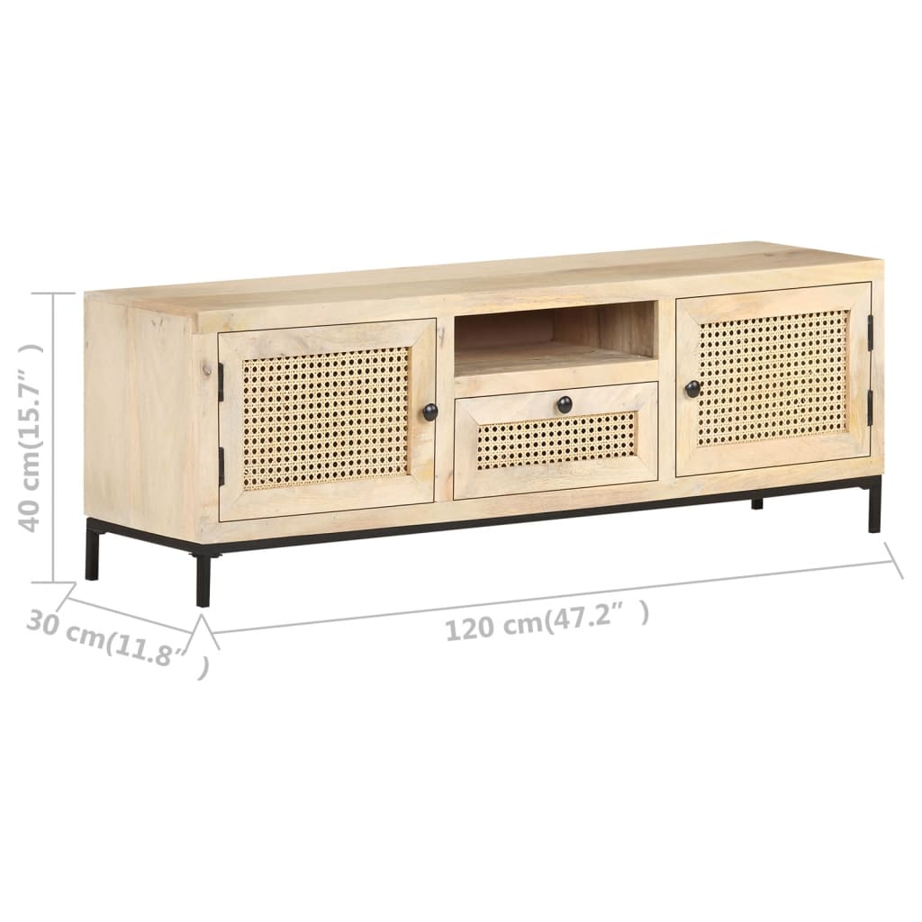 TV Cabinet 120x30x40 cm Solid Mango Wood and Natural Cane