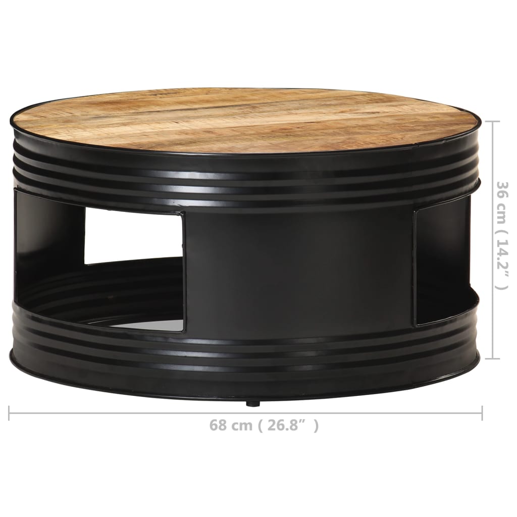 Coffee Table Black 68x68x36 cm Solid Rough Mango Wood