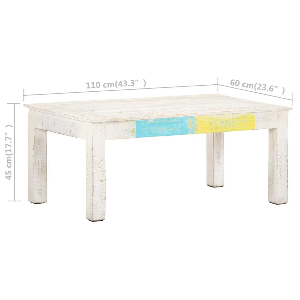 Coffee Table White 110x60x45 cm Solid Mango Wood