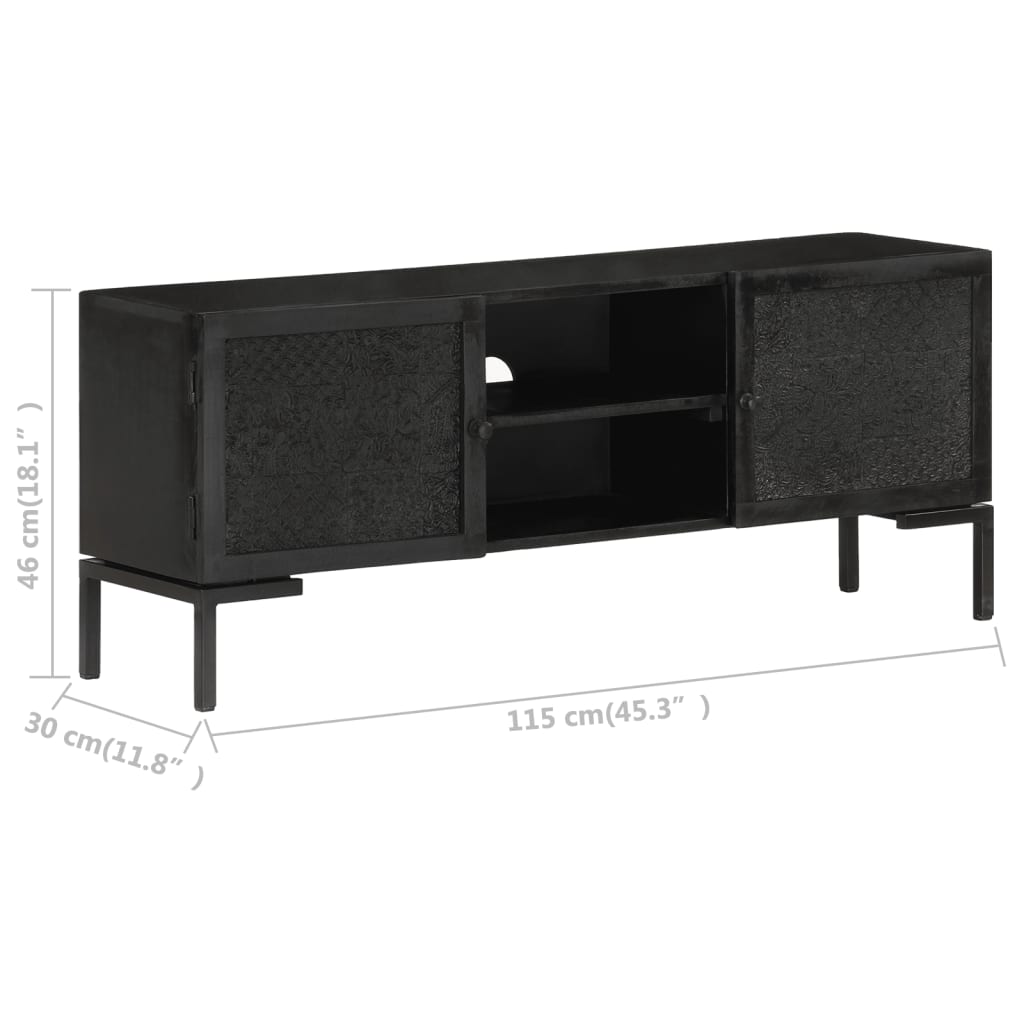 TV Cabinet Black 115x30x46 cm Solid Mango Wood