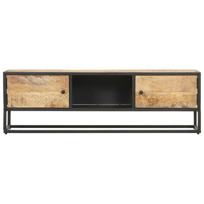 TV Cabinet with Carved Door 130x30x40 cm Rough Mango Wood