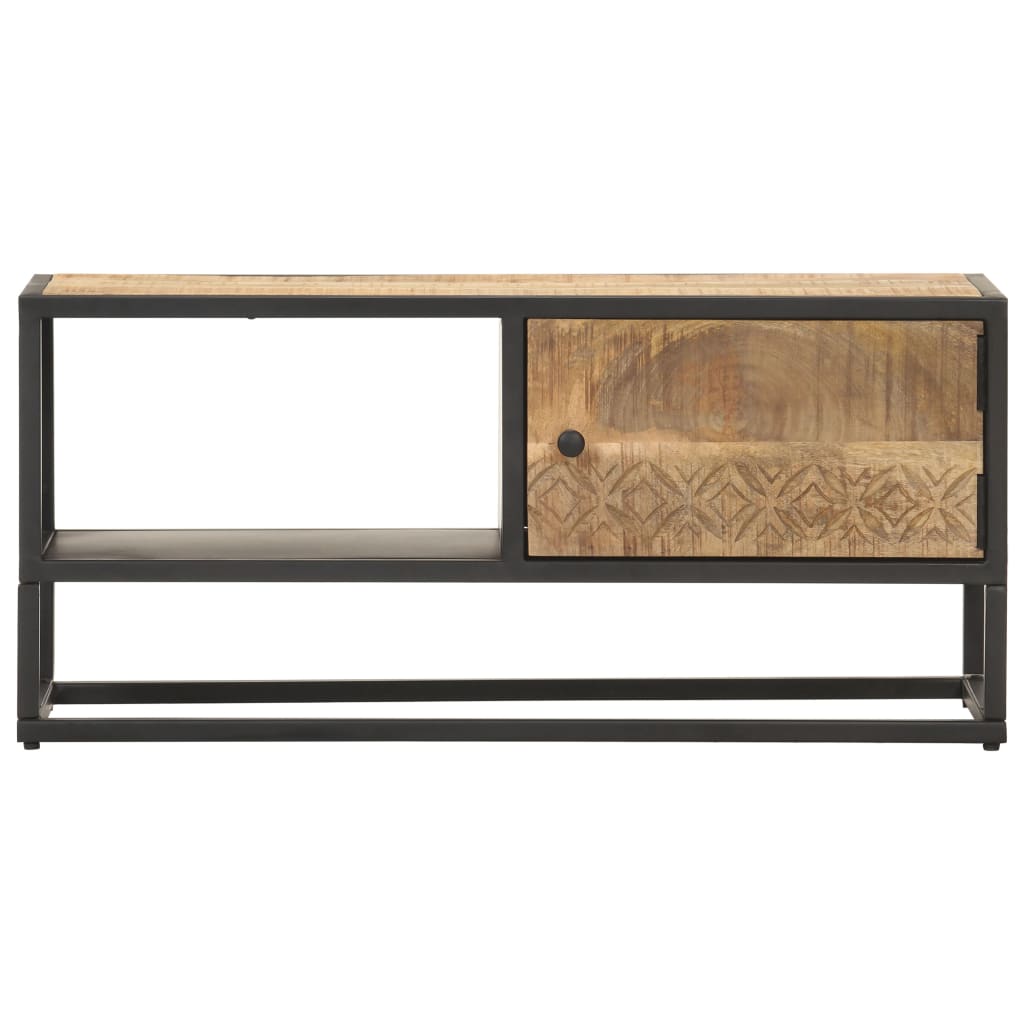 TV Cabinet with Carved Door 90x30x40 cm Rough Mango Wood