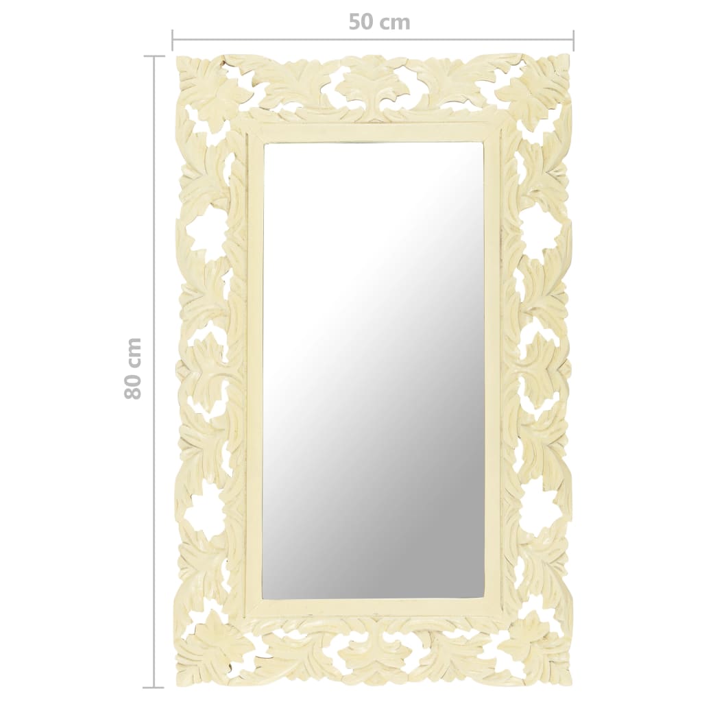 Hand Carved Mirror White 80x50 cm Solid Mango Wood