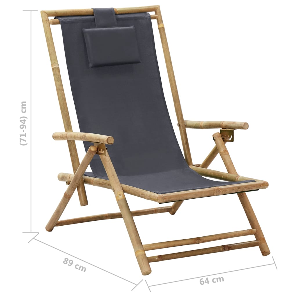 Reclining Relaxing Chair Dark Grey Bamboo and Fabric