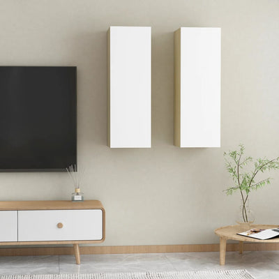 TV Cabinets 2 pcs White and Sonoma Oak 30.5x30x90 cm Chipboard
